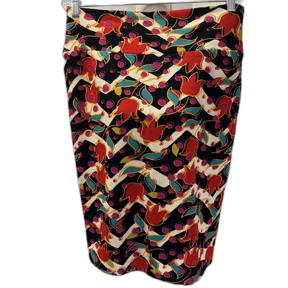 LULAROE Cassie Pencil Skirt Floral Tulips Geometric Knee Length Size Large New - Picture 1 of 5